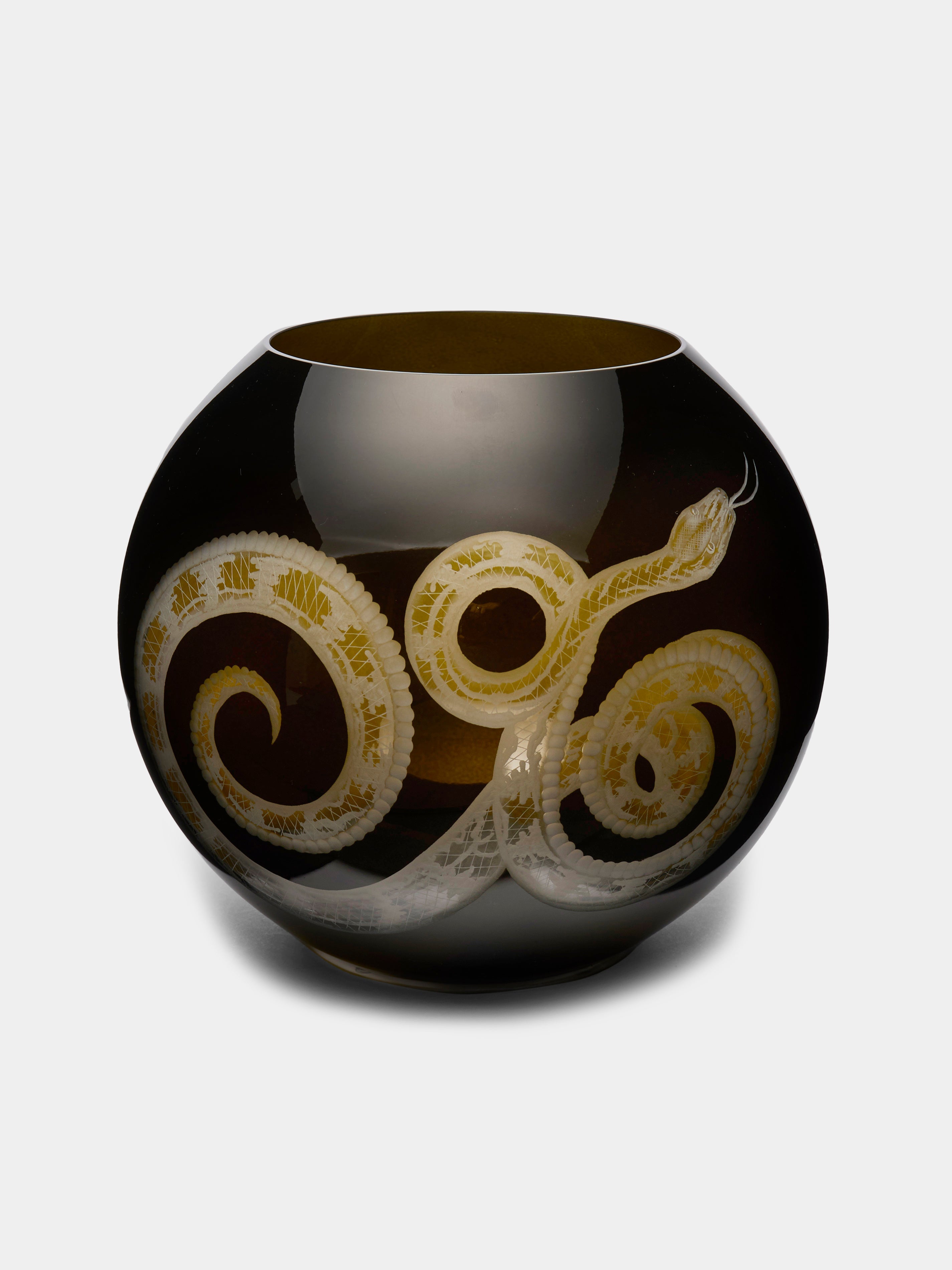 Cabinet of Curiosities Hand-Engraved Crystal Round Vase (7in/17cm)