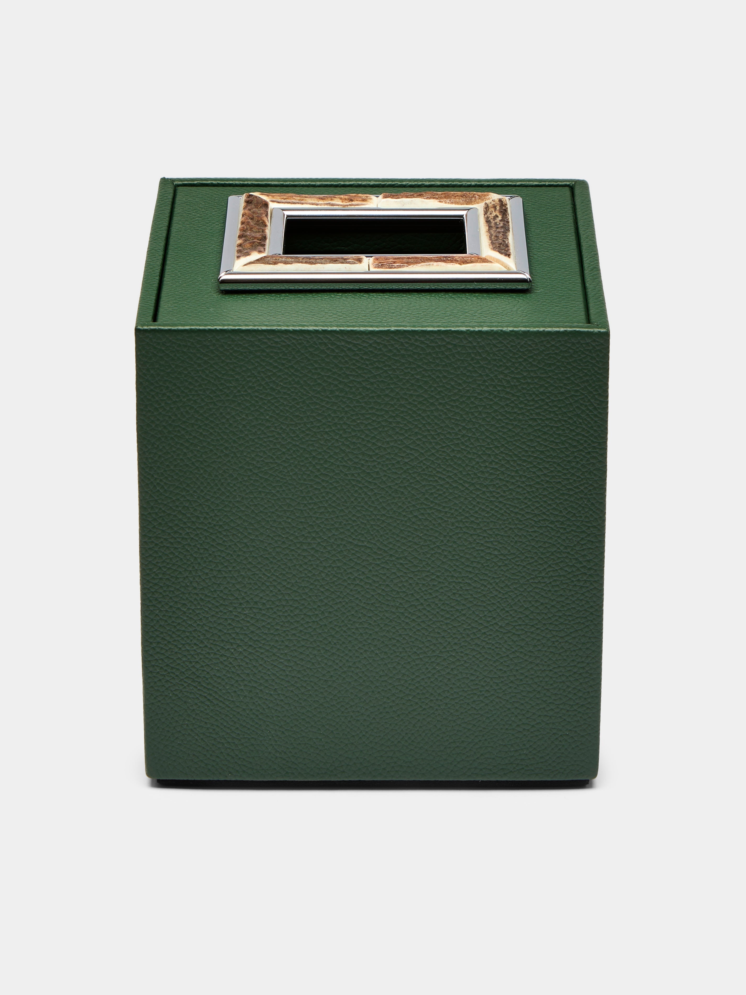 Leather and Stag Antler Cube Tissue Box