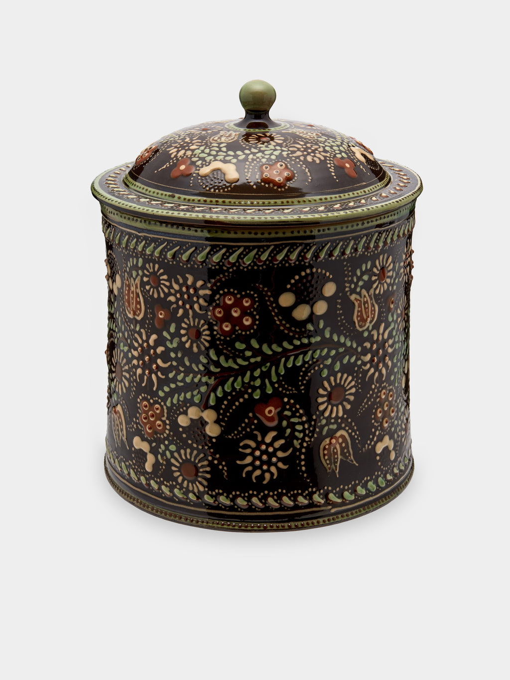 Flowers Hand-Painted Ceramic Large Lidded Pot