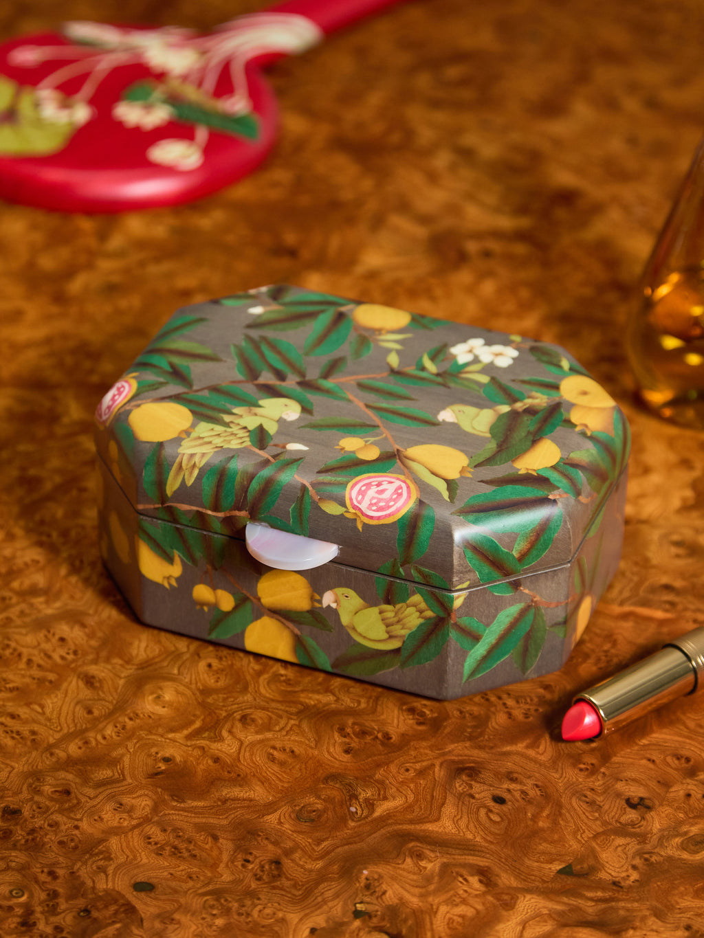 Birds Marquetry Wood Jewelry Box