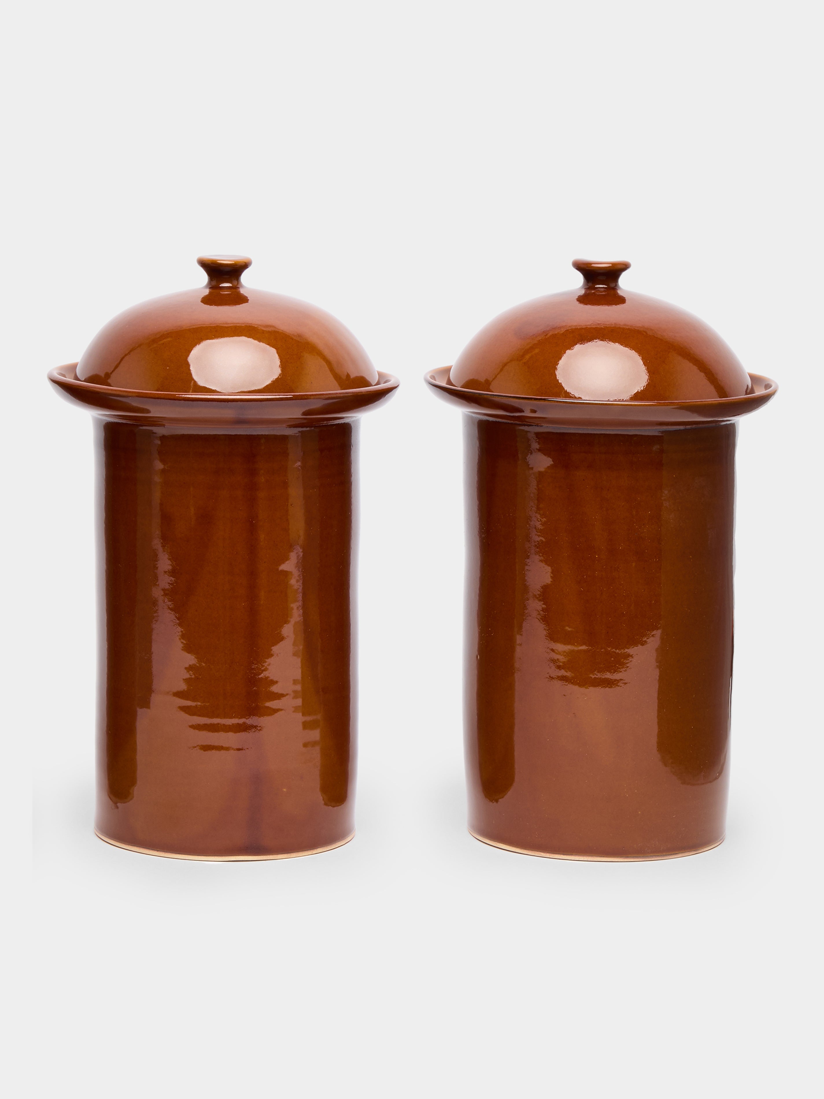 Hand-Glazed Ceramic Lidded Pots (Set of 2)