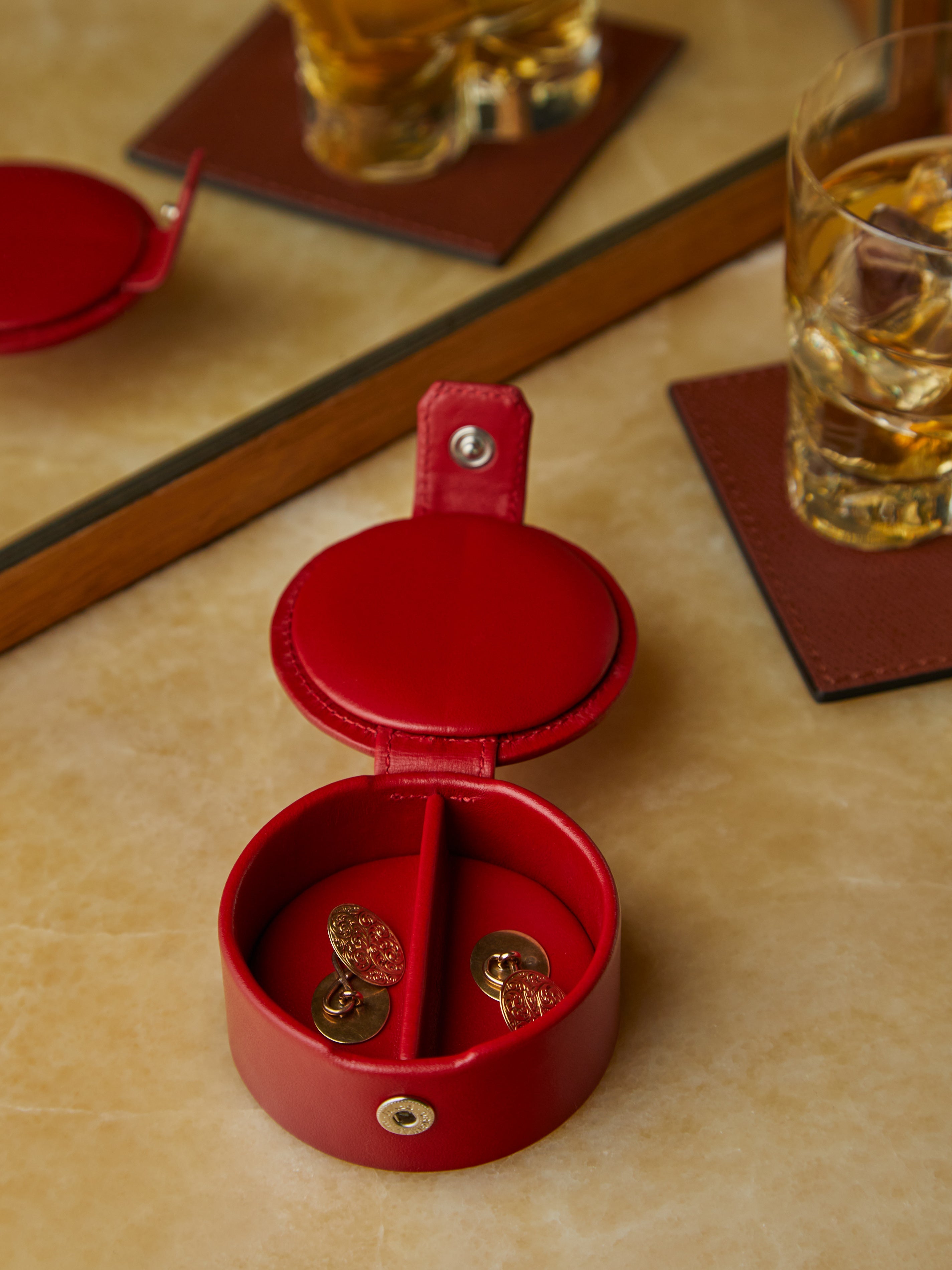 Leather Travel Cufflinks Box