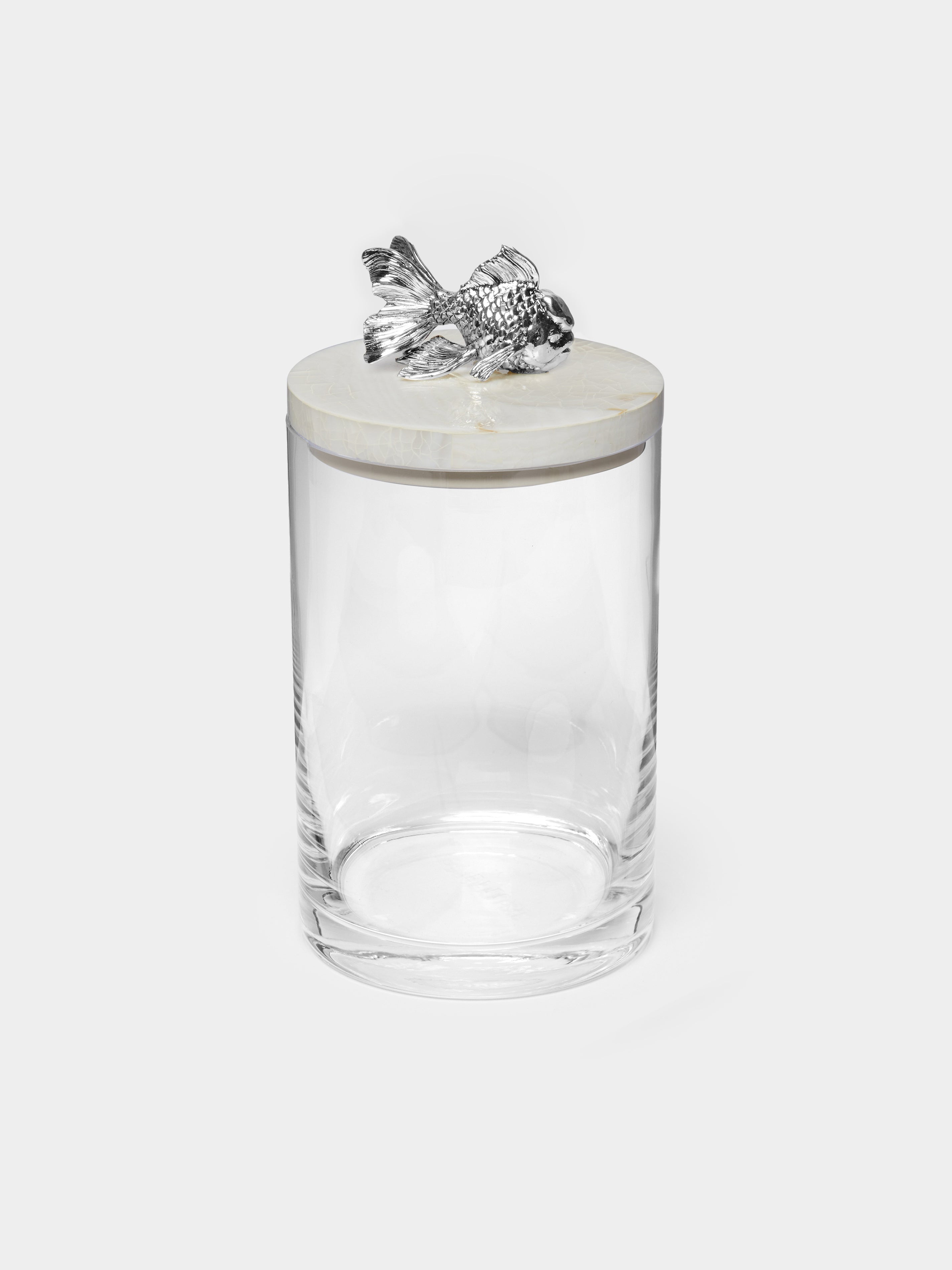 Silver-Plated, Shell and Glass Jar