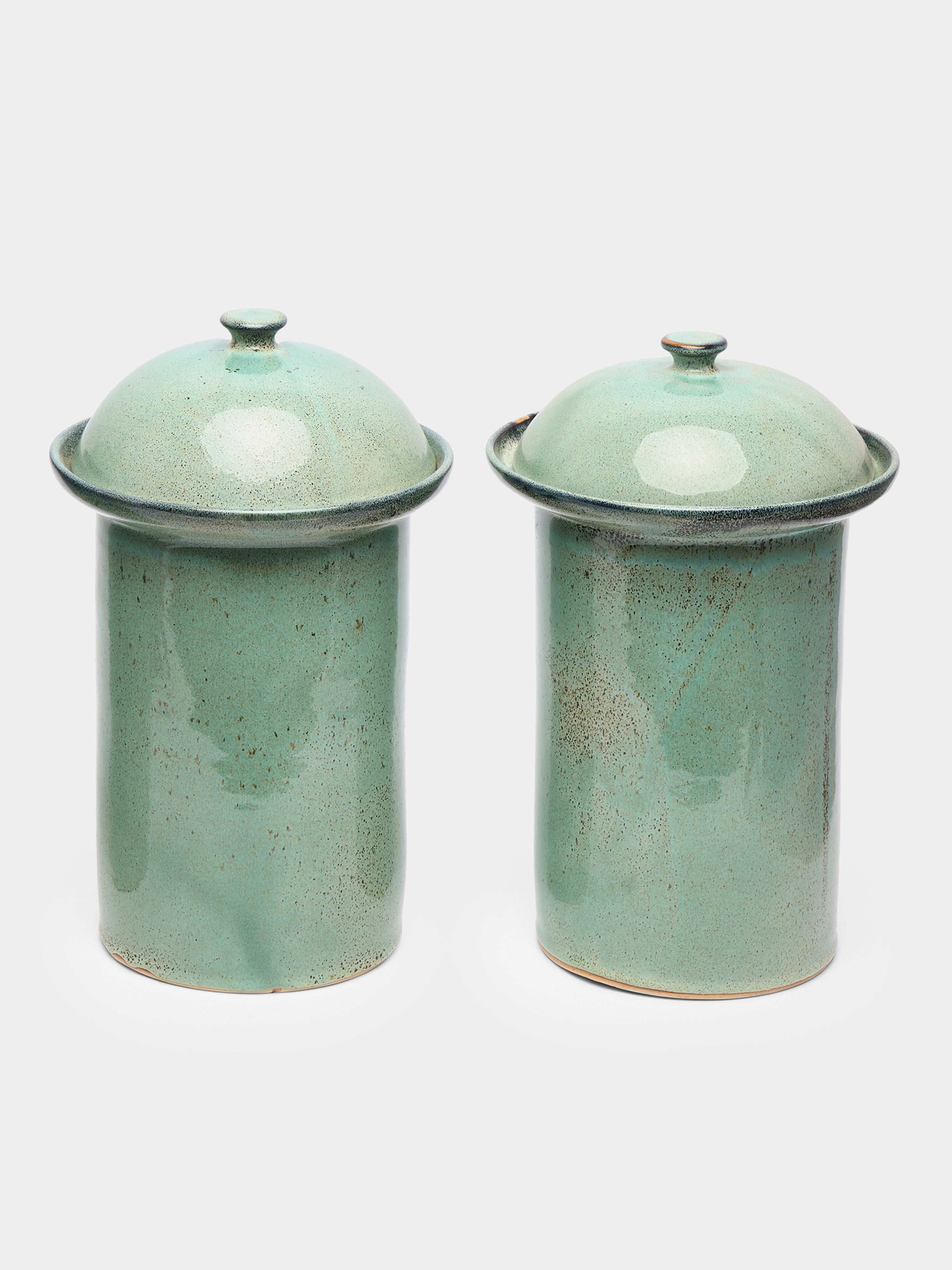 Hand-Glazed Ceramic Lidded Pots (Set of 2)