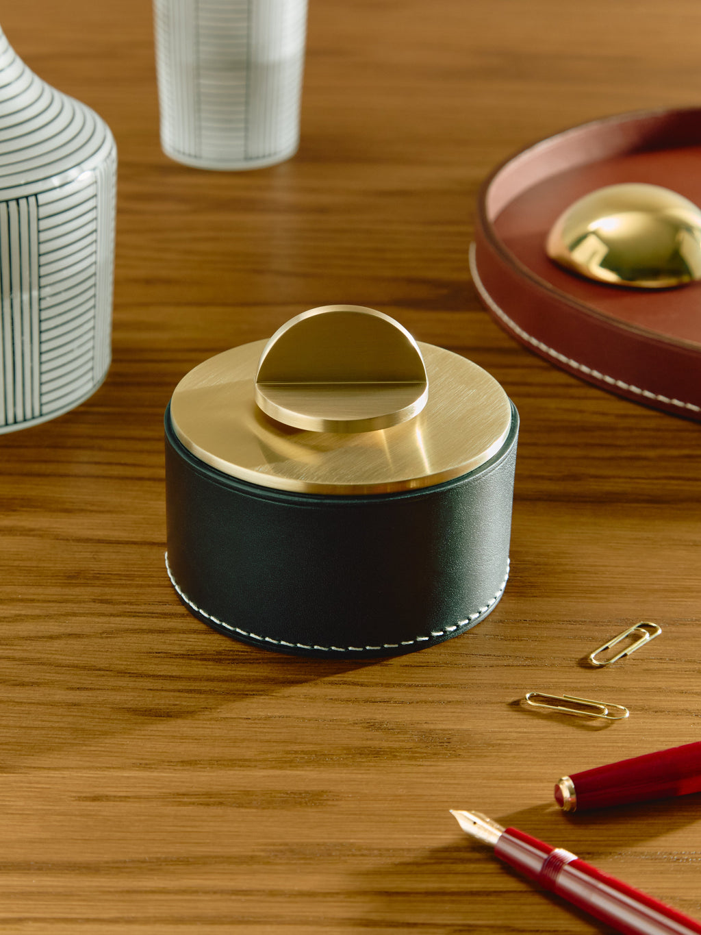 Julie Leather and Brass Large Low Box