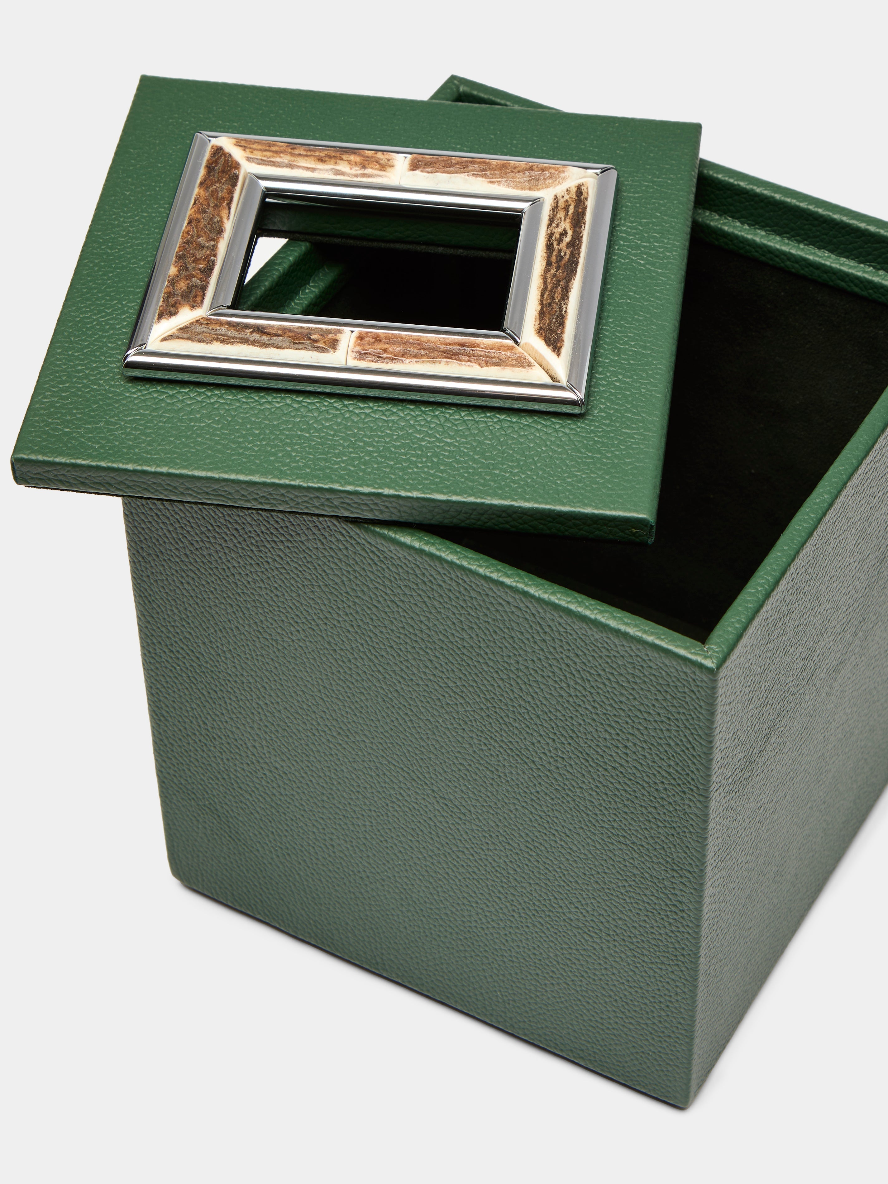 Leather and Stag Antler Cube Tissue Box
