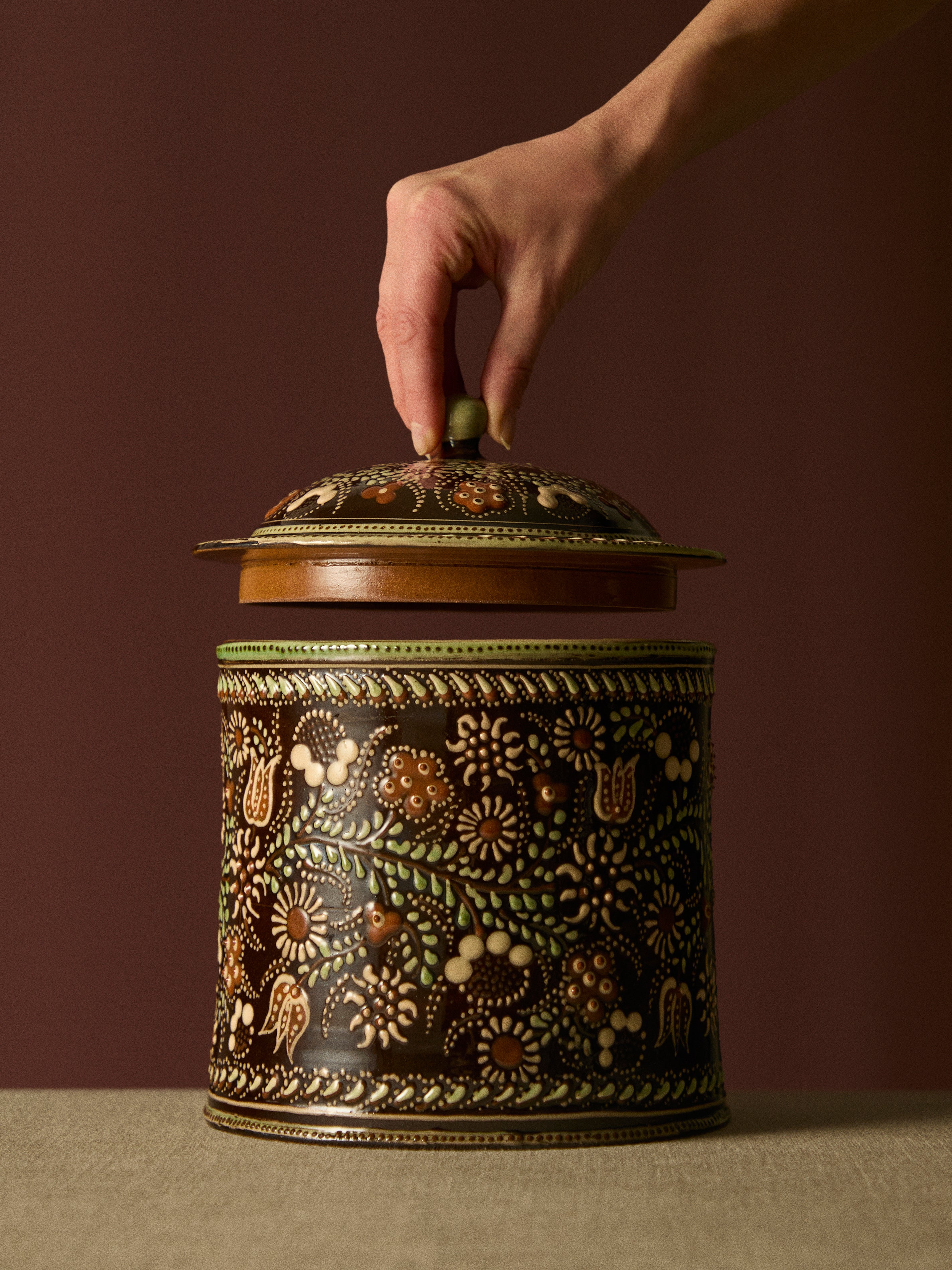 Flowers Hand-Painted Ceramic Large Lidded Pot