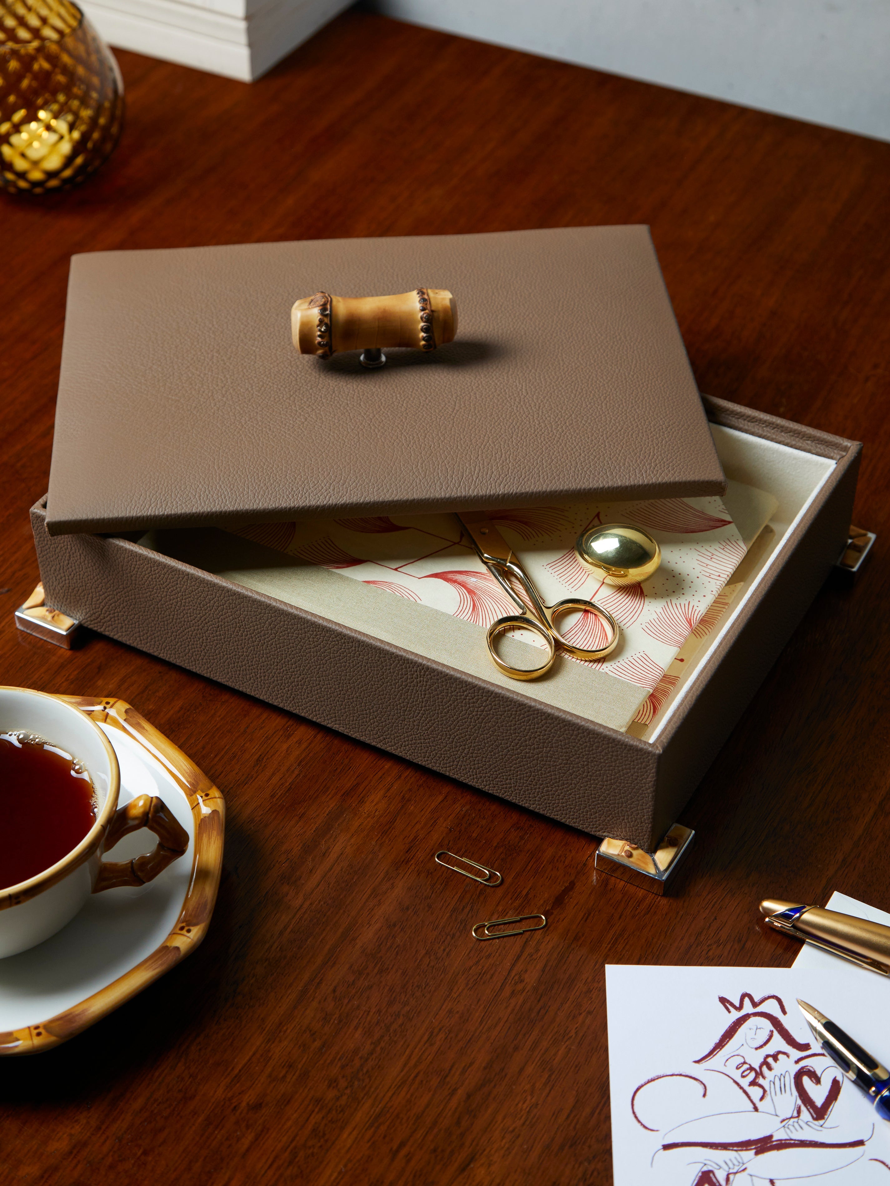 Bamboo and Leather Rectangular Box