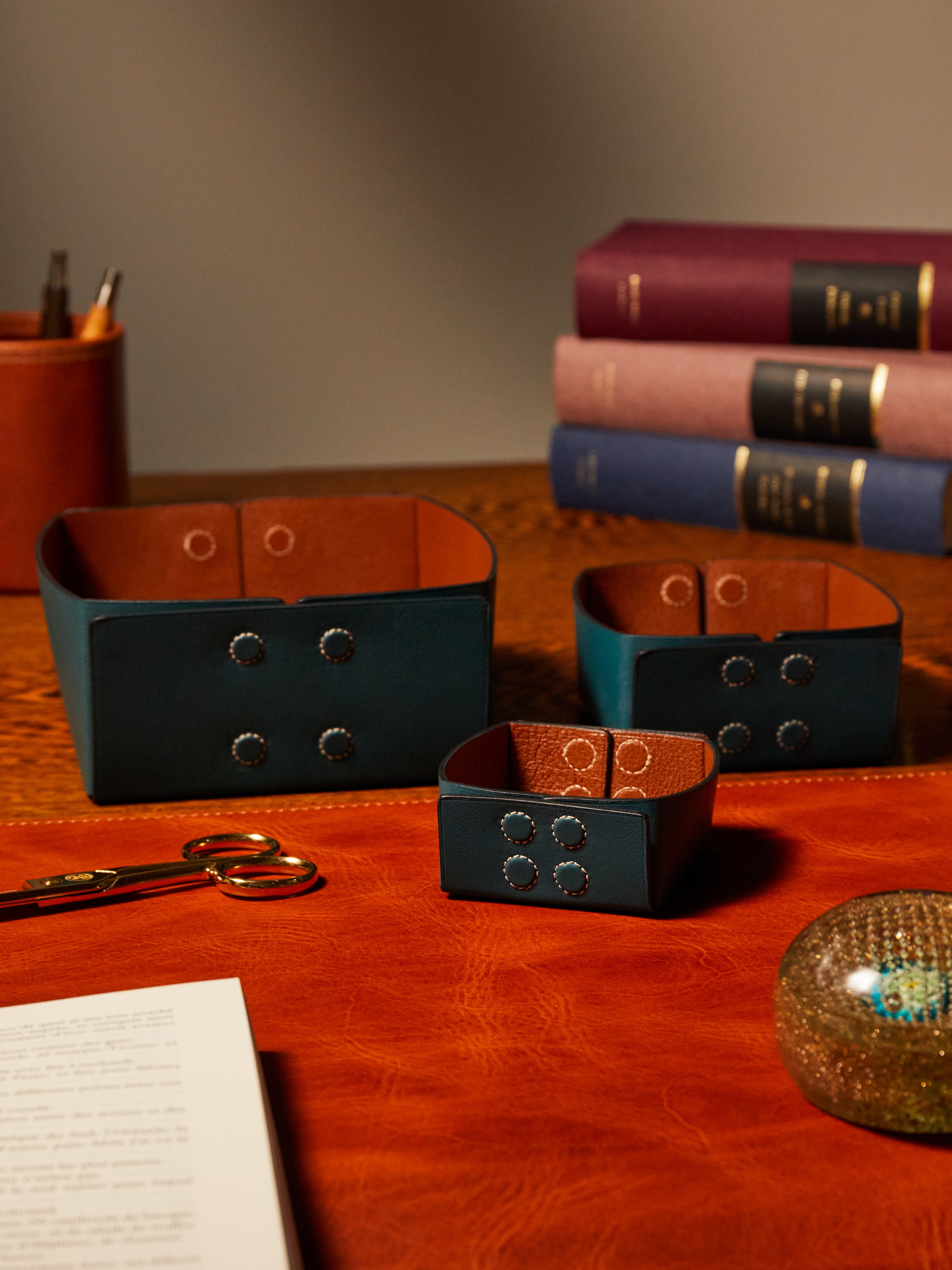 Leather Reversible Collapsible Boxes (Set of 3)