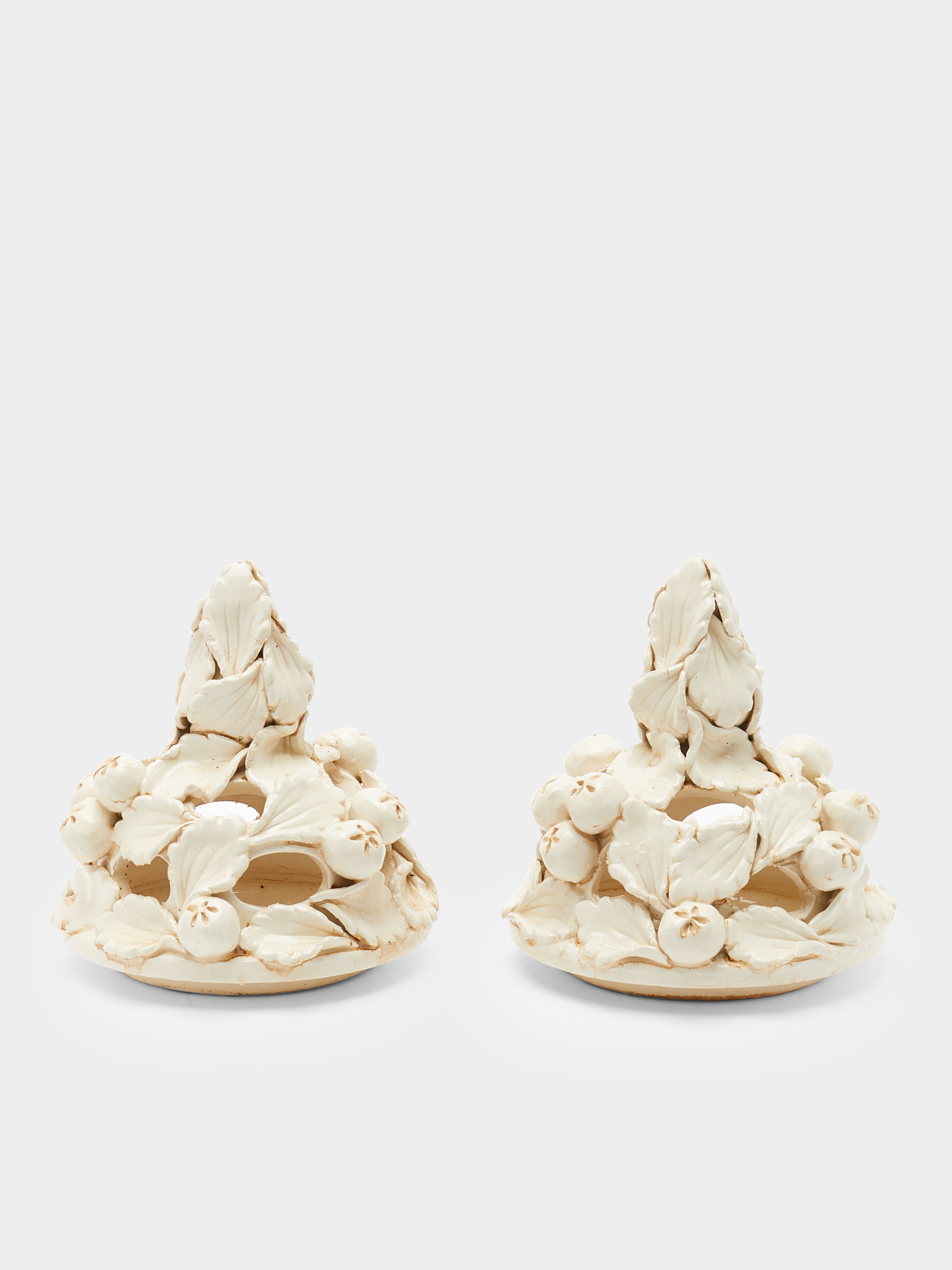 1940s Floral Relief Ceramic Vases (Set of 2)