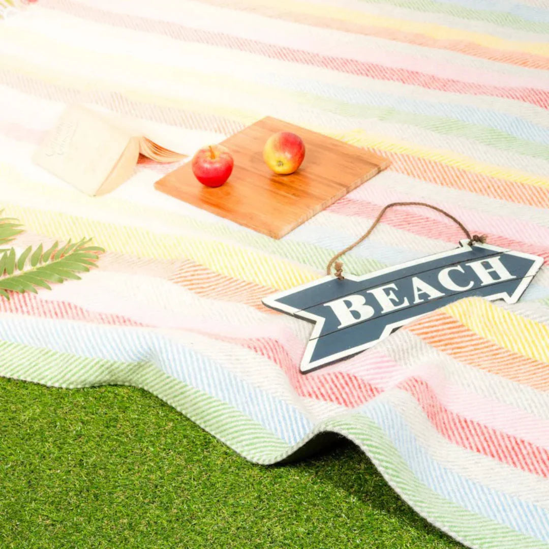 Heating & Plumbing London - Pure New Wool Waterproof Picnic Blanket - Rainbow