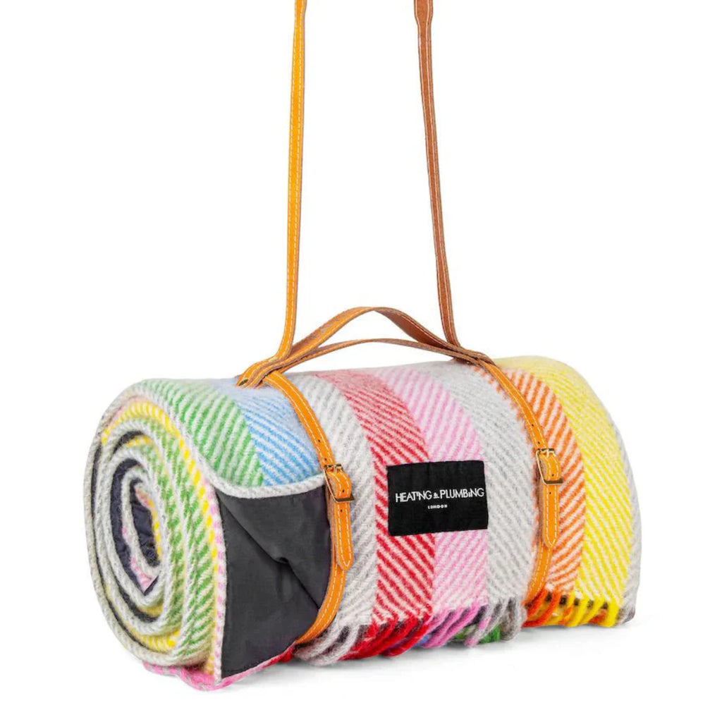 Heating & Plumbing London - Pure New Wool Waterproof Picnic Blanket - Rainbow