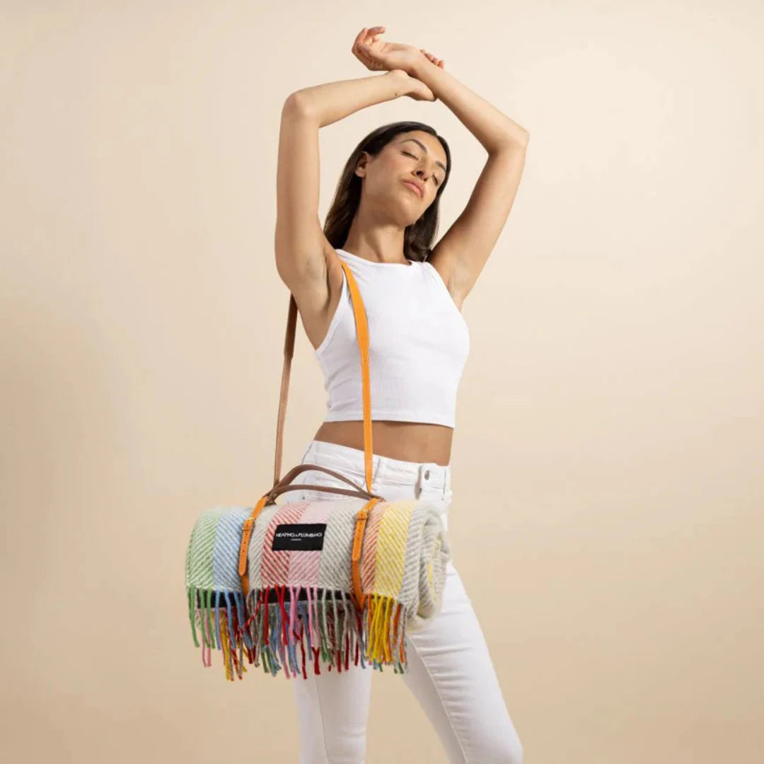 Heating & Plumbing London - Pure New Wool Waterproof Picnic Blanket - Rainbow