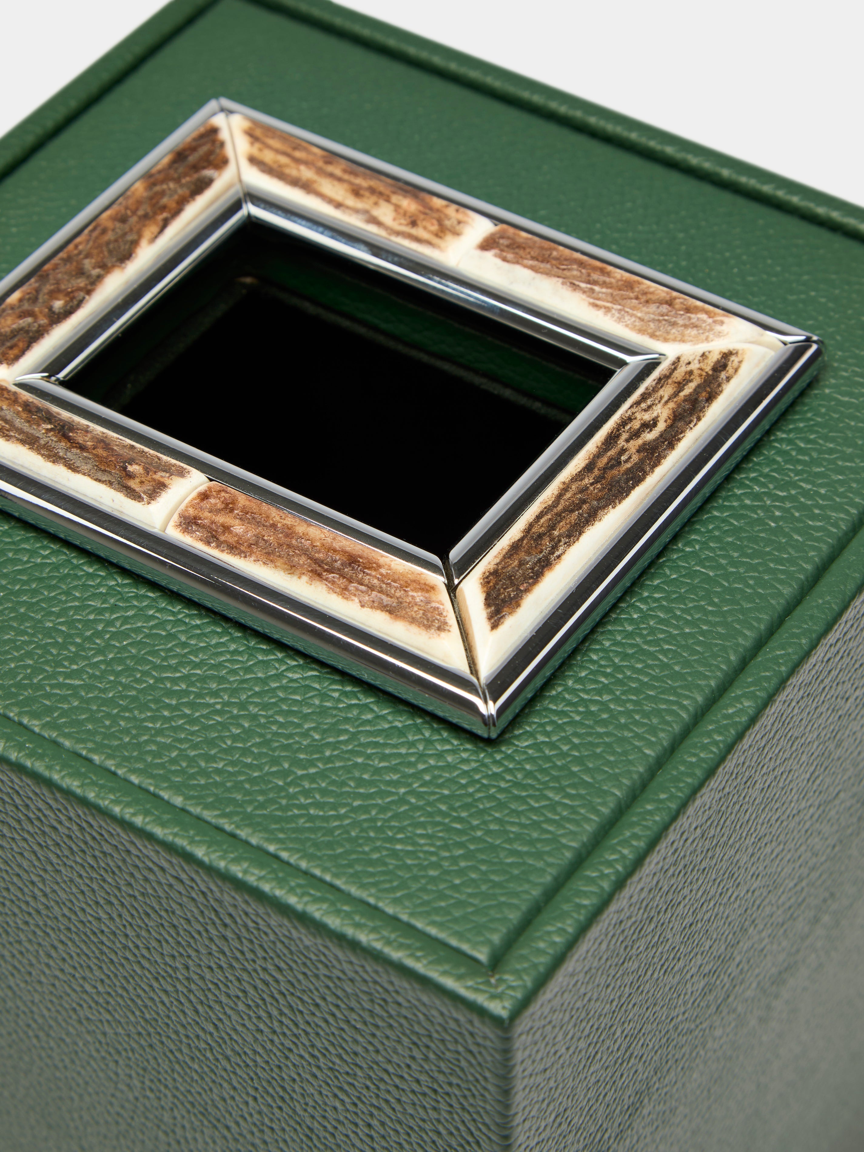 Leather and Stag Antler Cube Tissue Box