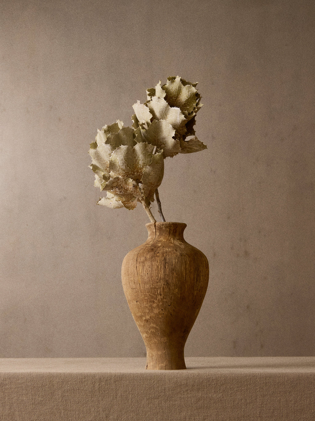 Hand-Turned Japanese Stone Oak Earth-Finish Vase (13in/33.5cm)