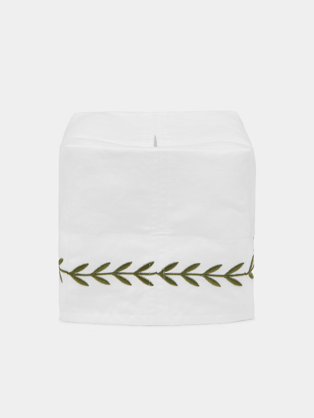 Laurel Leaf Embroidered Linen Rectangular Tissue Box