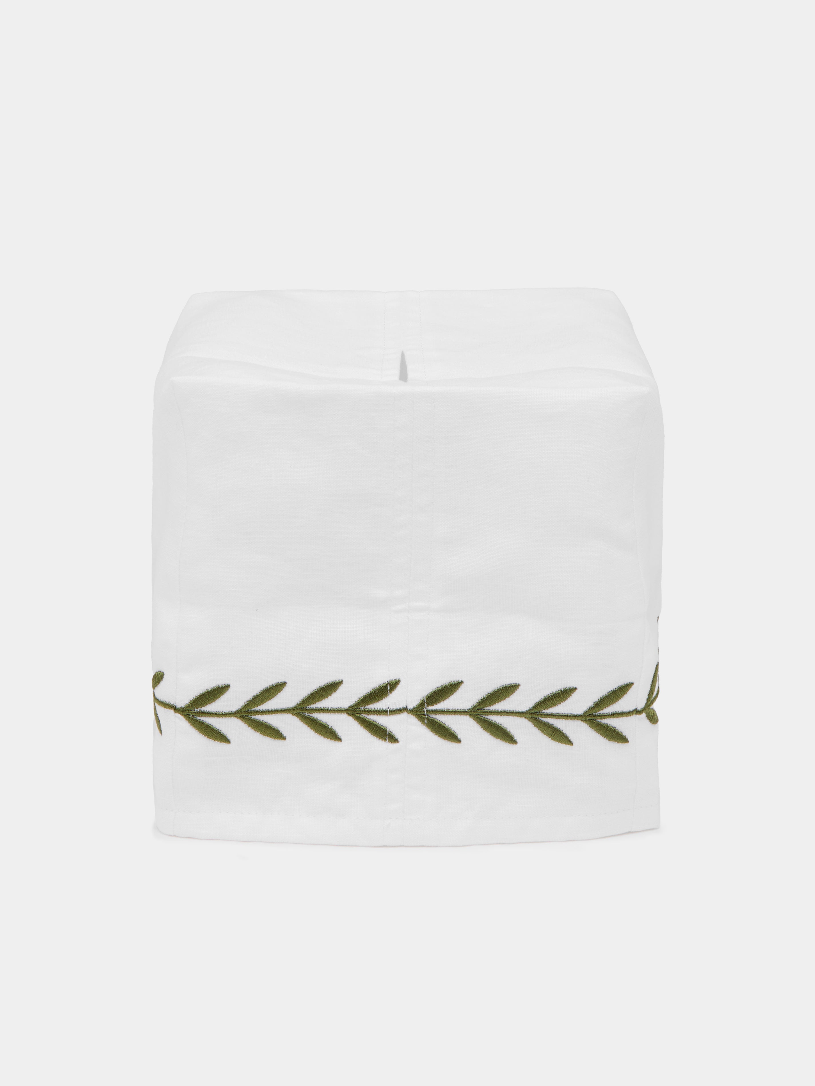 Laurel Leaf Embroidered Linen Rectangular Tissue Box