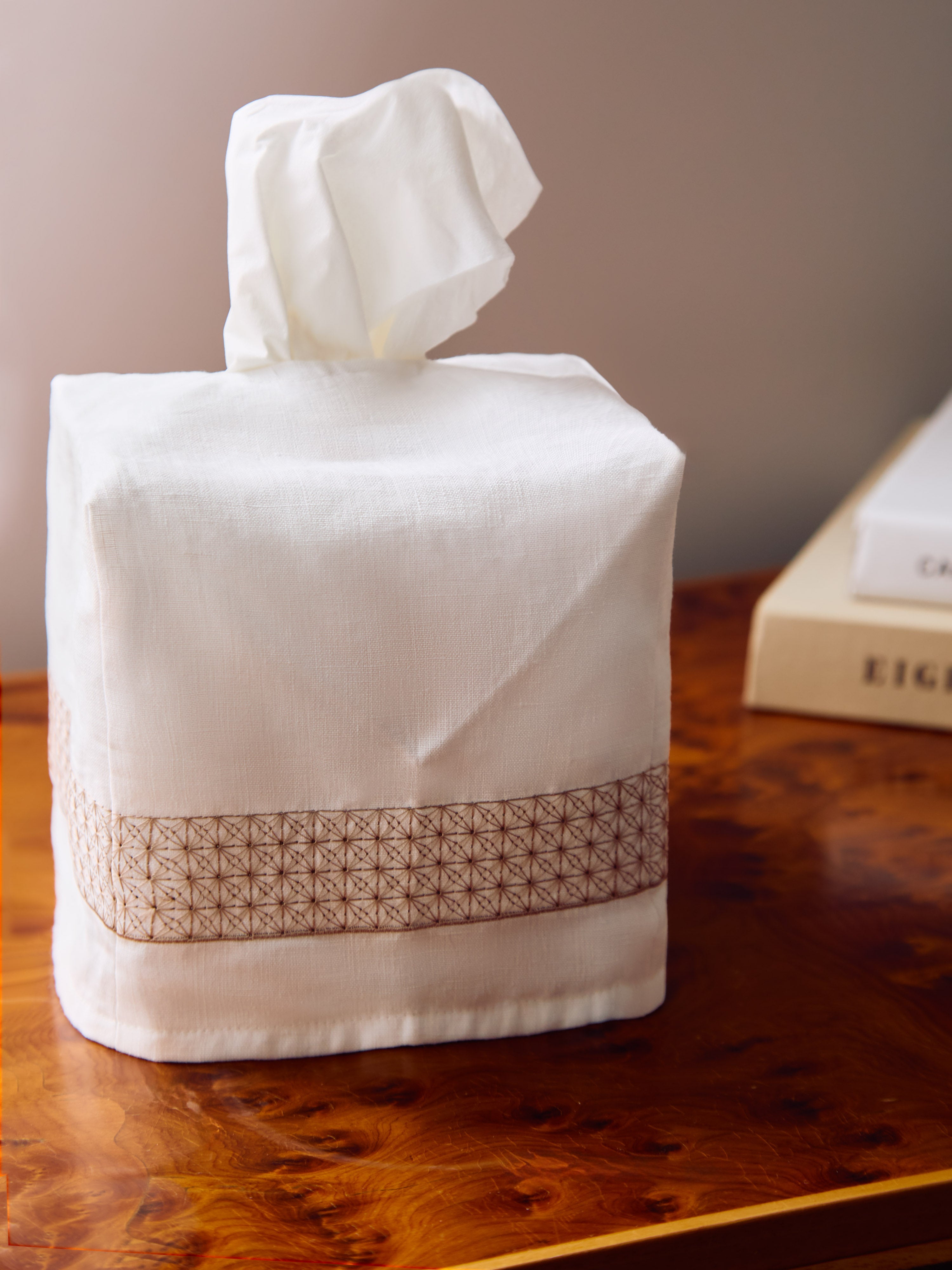 Marrakech Embroidered Linen Rectangular Tissue Box