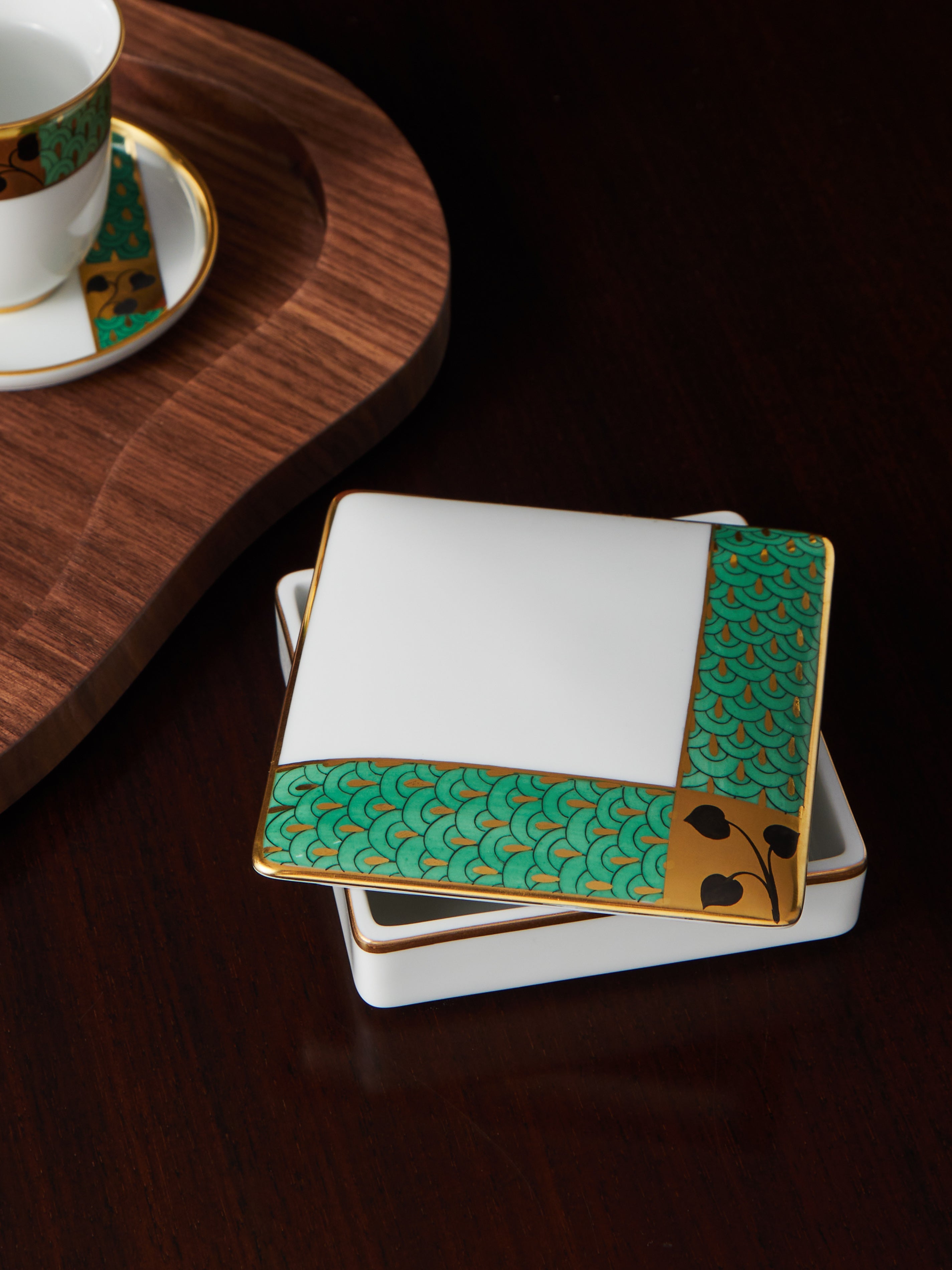 Secession Hand-Painted Porcelain Square Box