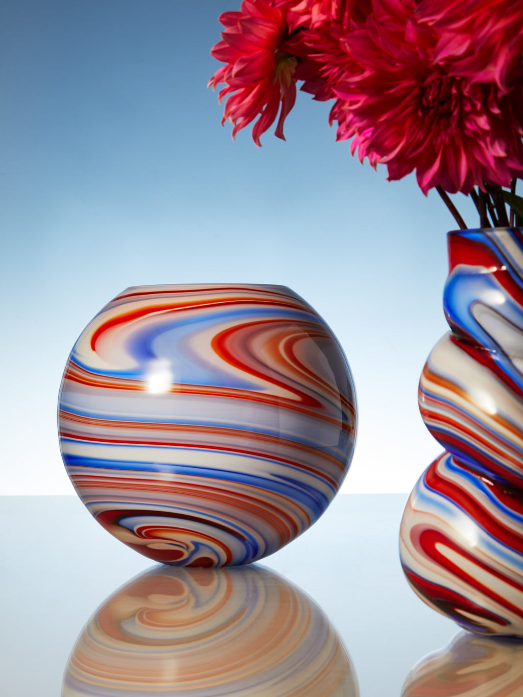 Archive Revival Sphere Hand-Blown Marbled Murano Glass Vase (10in/25cm)