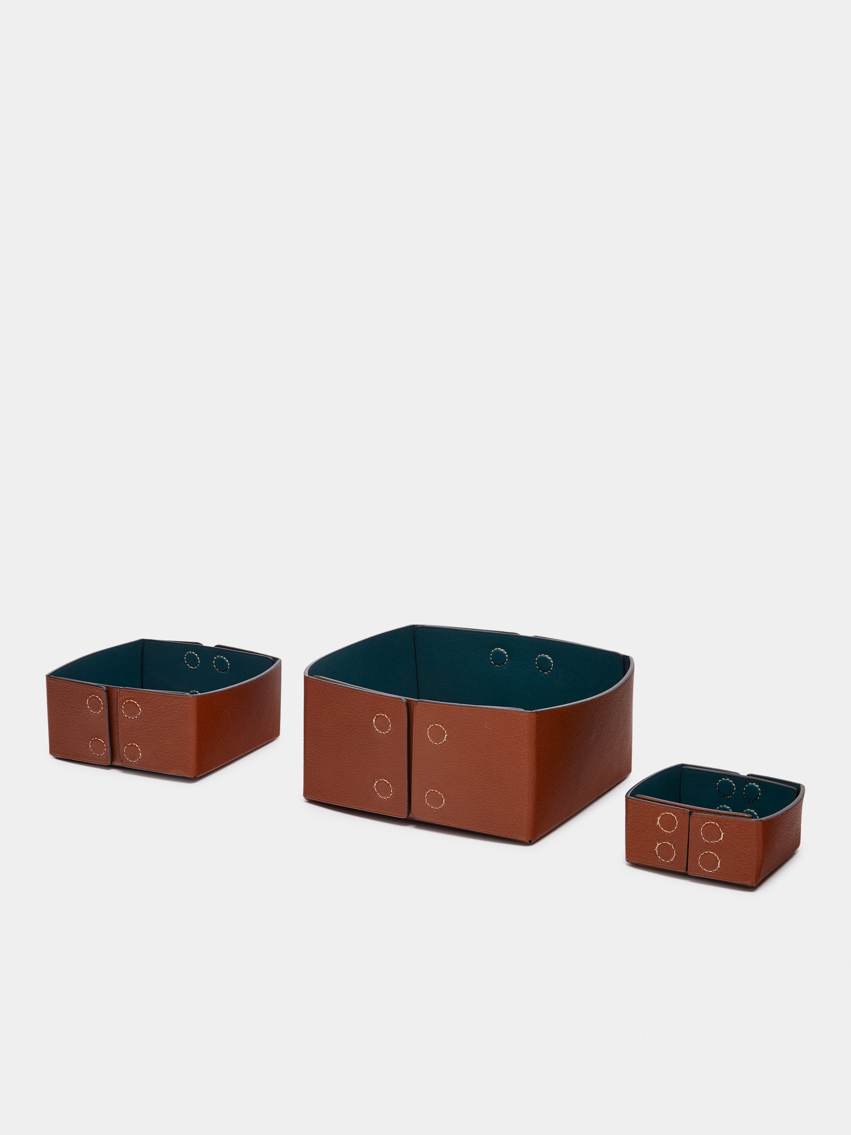 Leather Reversible Collapsible Boxes (Set of 3)