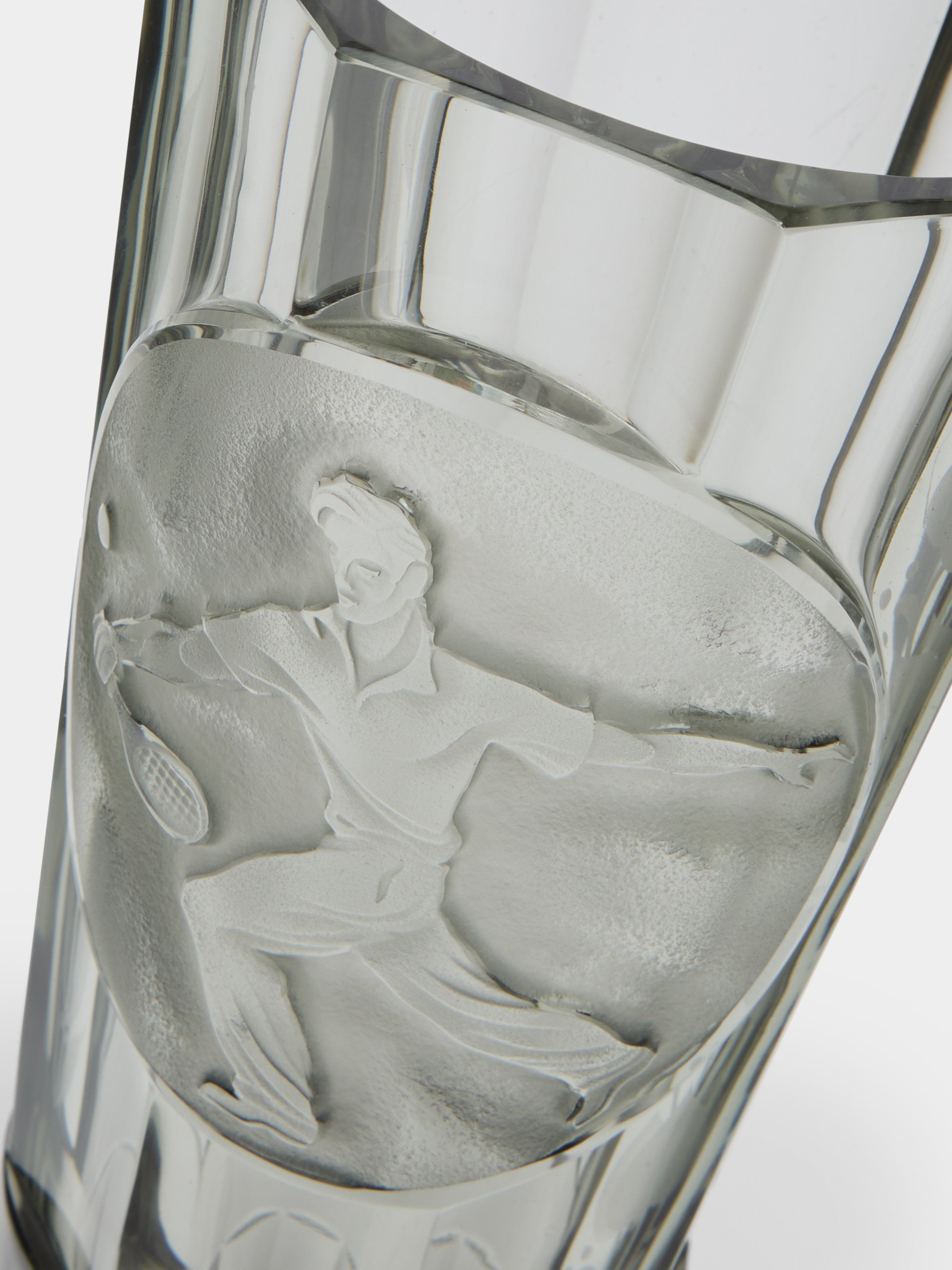 1930s Tennis Hand-Engraved Crystal Vase (10.5in/27cm)