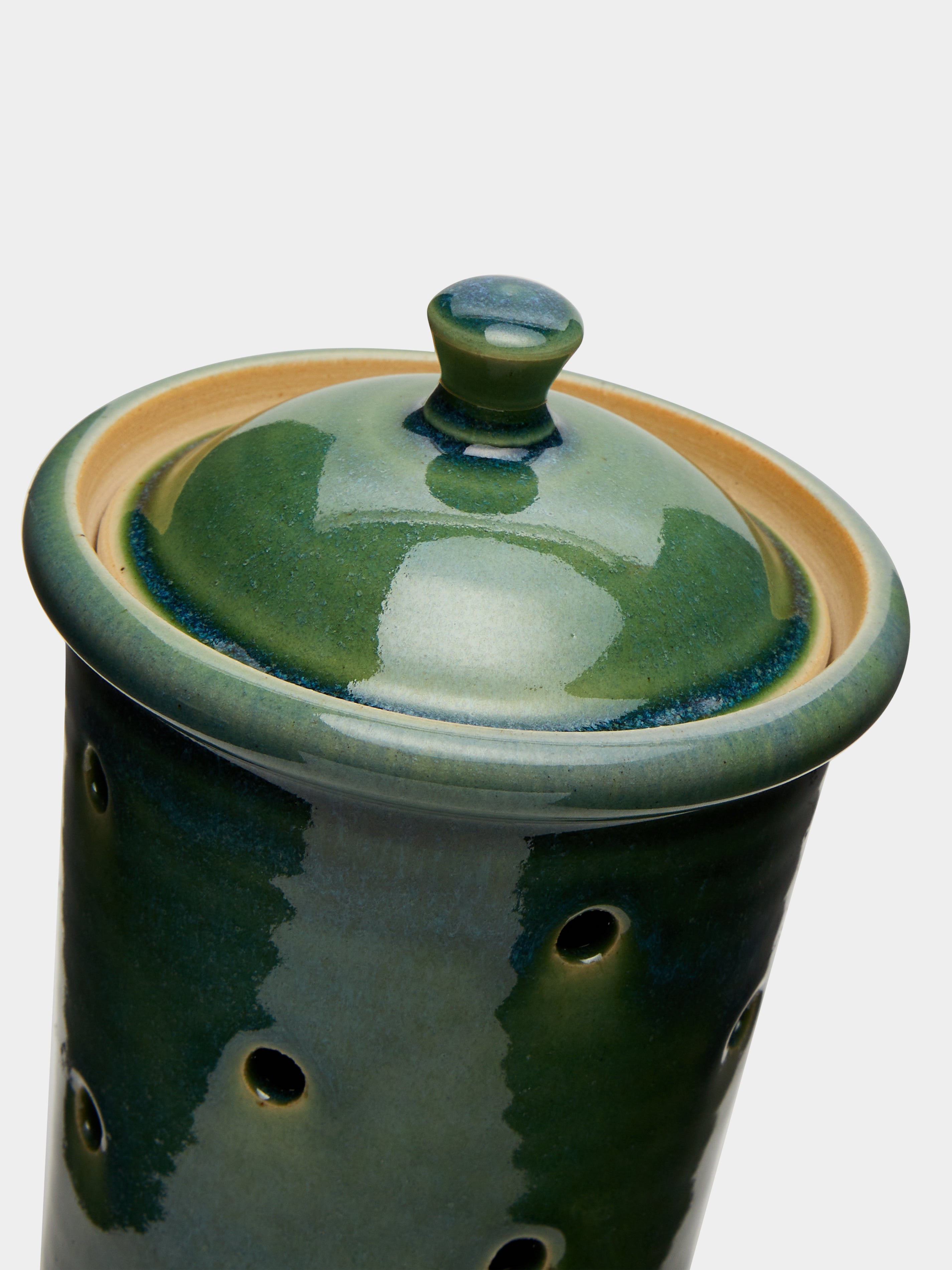 Stoneware Oil Pourer, Garlic Jar and Salt Sellar Set