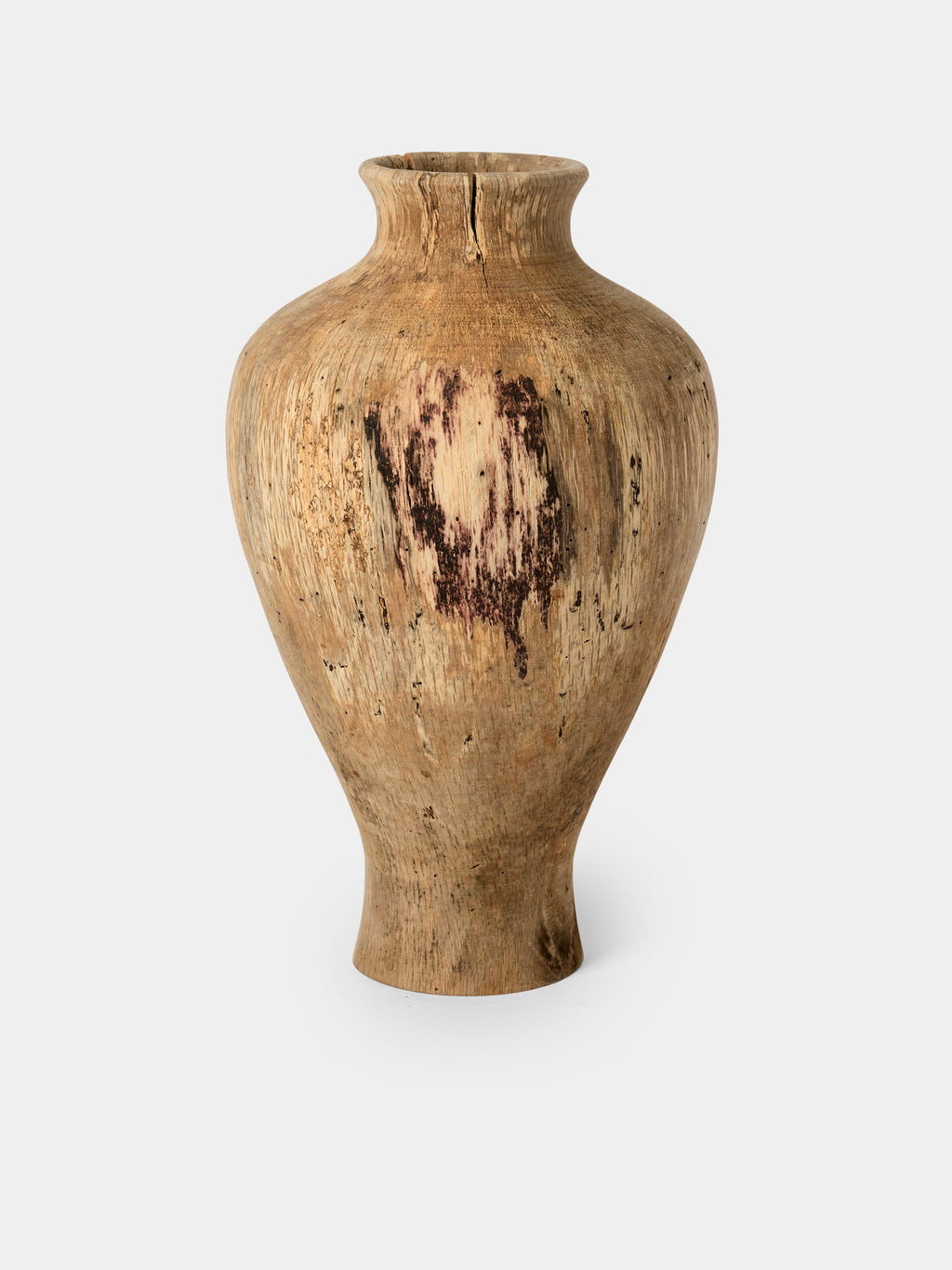 Hand-Turned Japanese Stone Oak Earth-Finish Vase (13in/33.5cm)