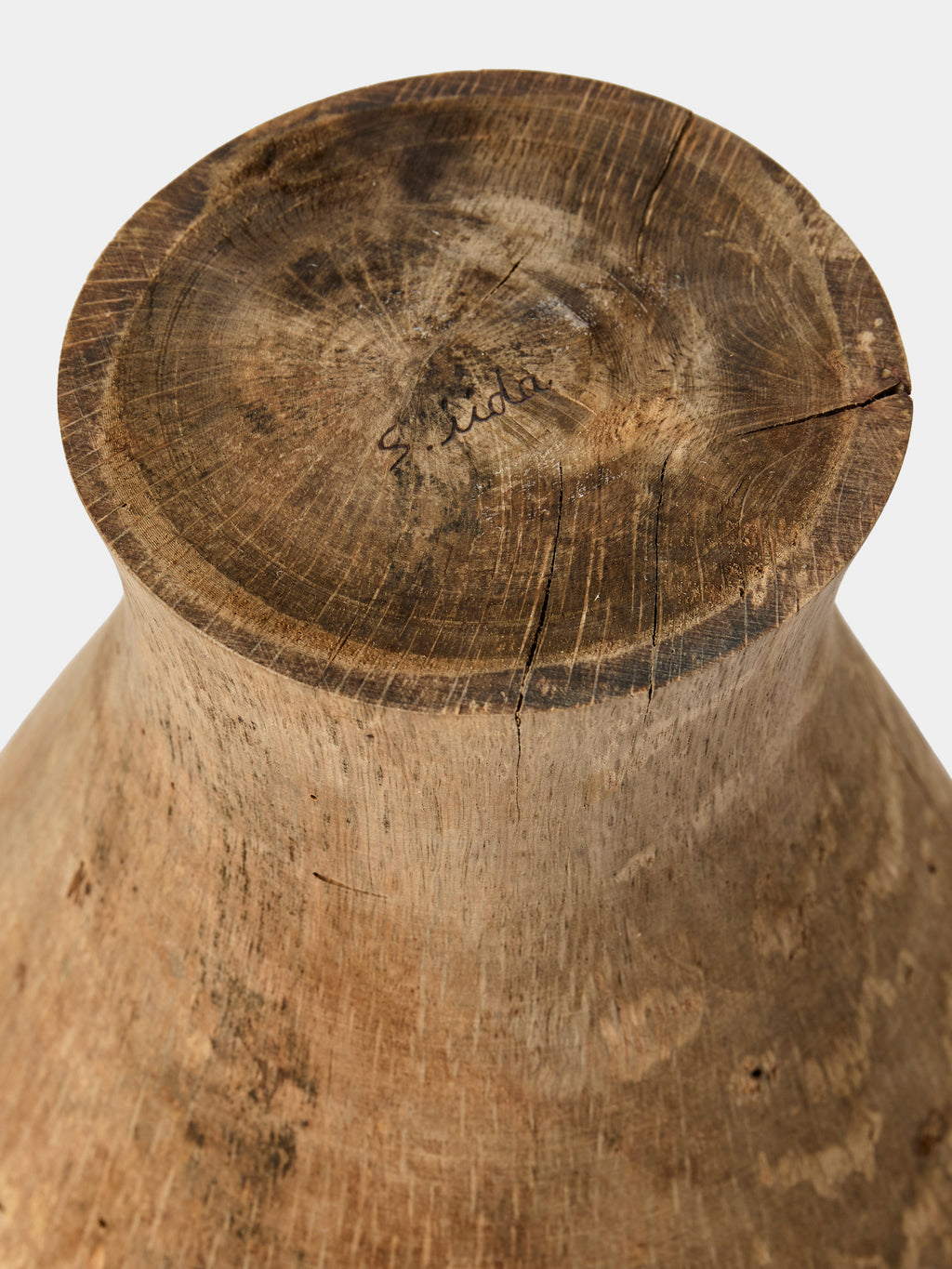 Hand-Turned Japanese Stone Oak Earth-Finish Vase (13in/33.5cm)