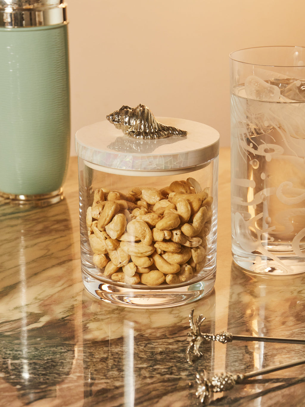 Shell Silver-Plated, Shell and Glass Jar