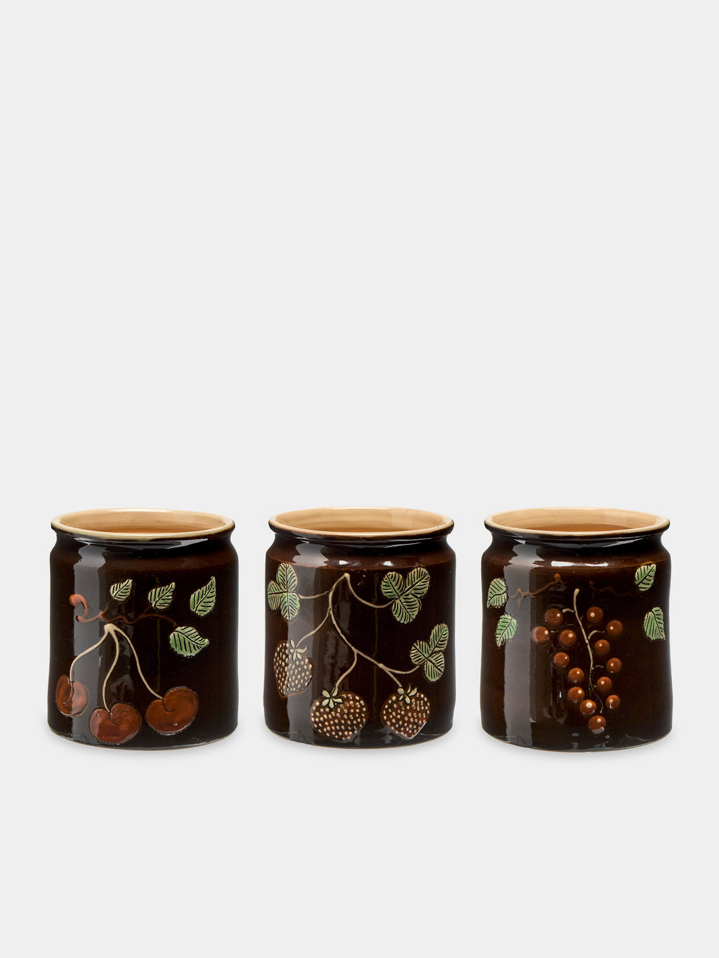 Cherries and Berries Hand-Painted Ceramic Jars (Set of 3)