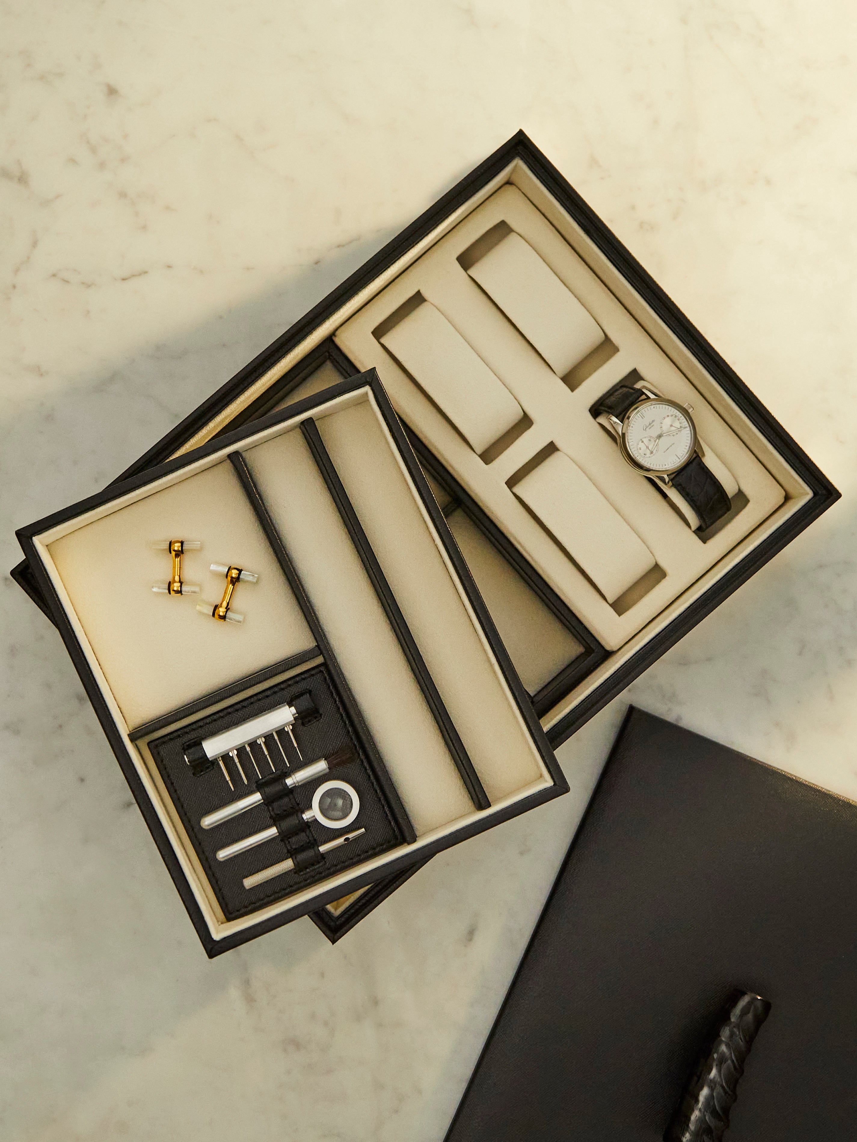 Leather and Springbok Horn Jewelry and Watch Box