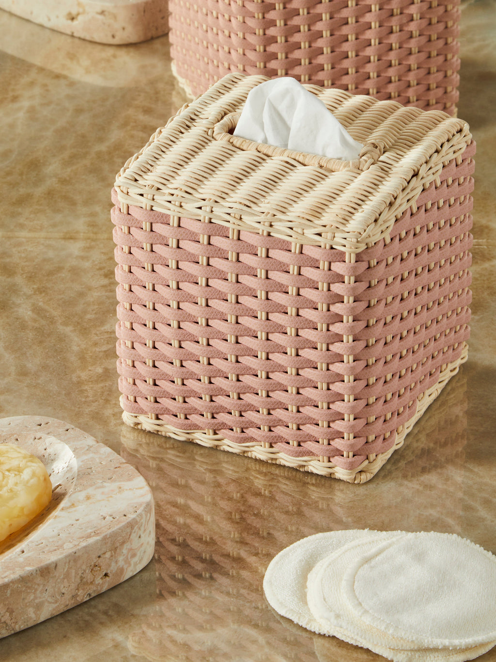 Antibes Handwoven Leather and Rattan Tissue Box