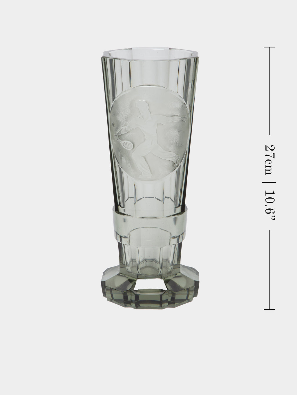 1930s Tennis Hand-Engraved Crystal Vase (10.5in/27cm)