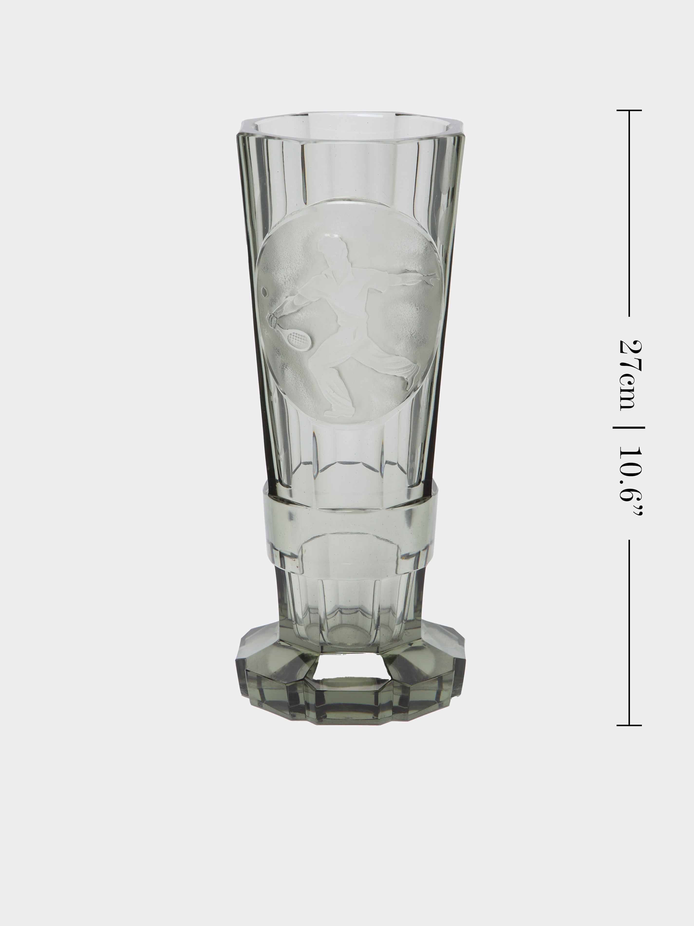 1930s Tennis Hand-Engraved Crystal Vase (10.5in/27cm)