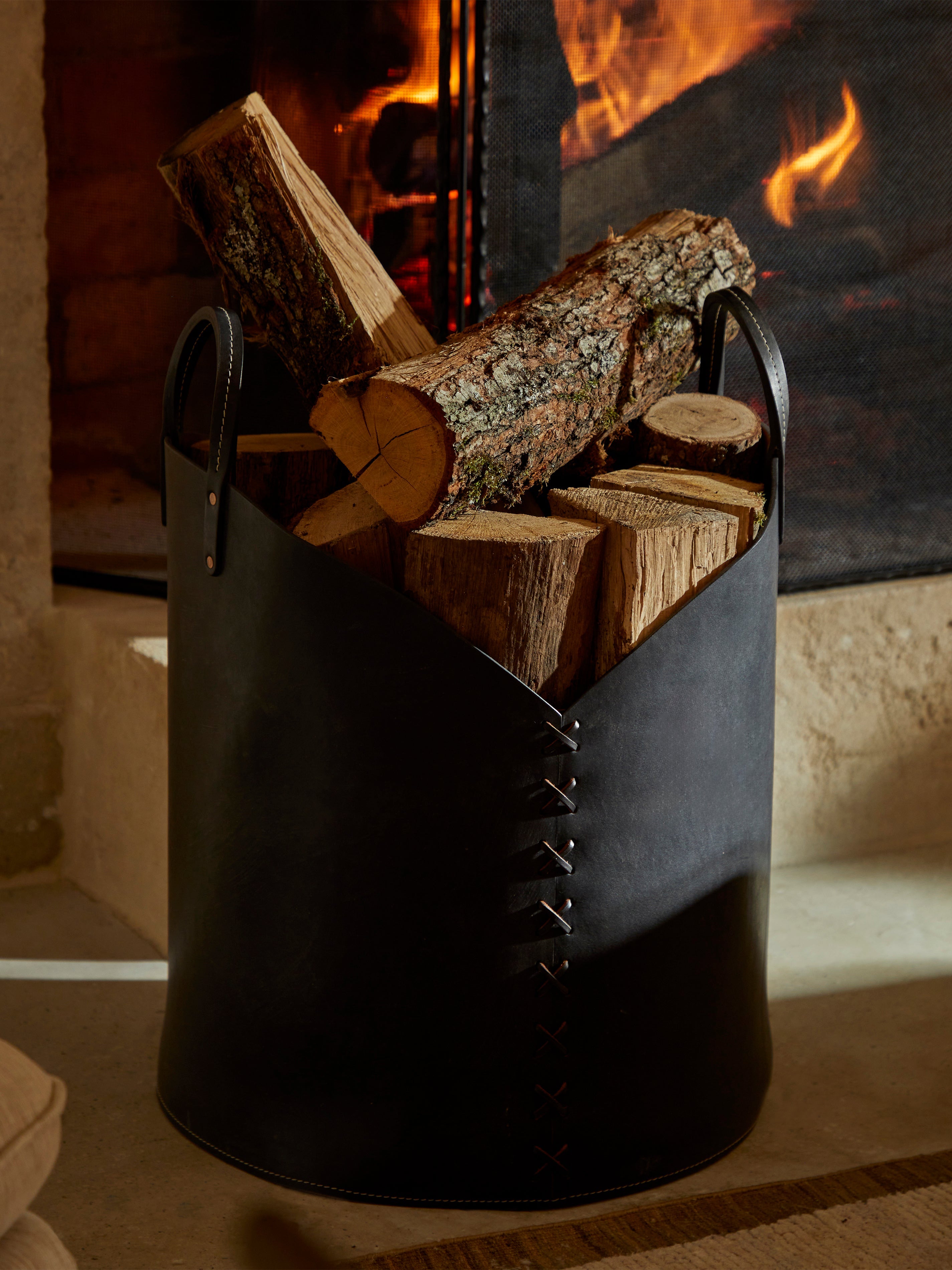 Leather Log Basket